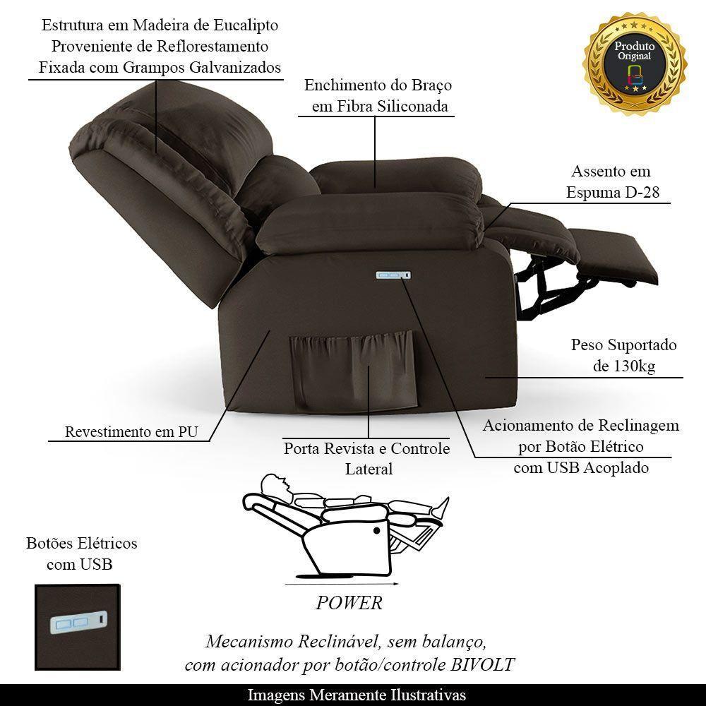 Poltrona Do Papai Reclinável Melim Elétrica Led Sintético Pu Fh1 - D'rossi Cor Marrom - 6