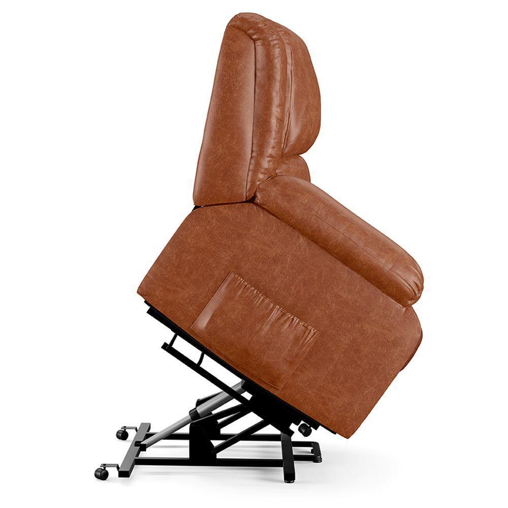 Poltrona Do Papai Reclinável Melim Elevação Lift Elétrico Pu Caramelo Brilho Fh1 - D'rossi - 2
