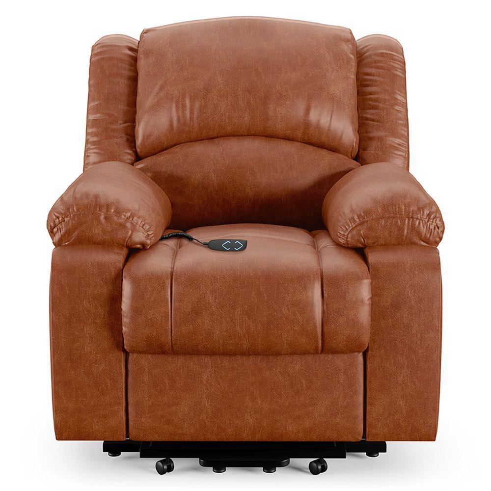 Poltrona Do Papai Reclinável Melim Elevação Lift Elétrico Pu Caramelo Brilho Fh1 - D'rossi - 4