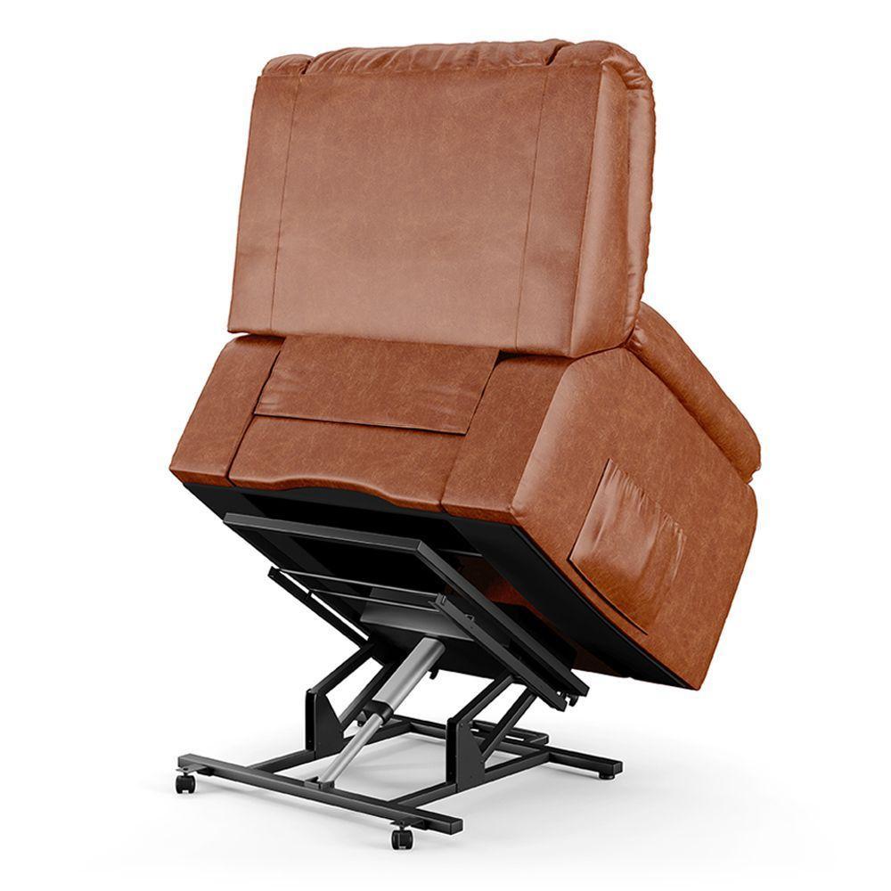 Poltrona Do Papai Reclinável Melim Elevação Lift Elétrico Pu Caramelo Brilho Fh1 - D'rossi - 5