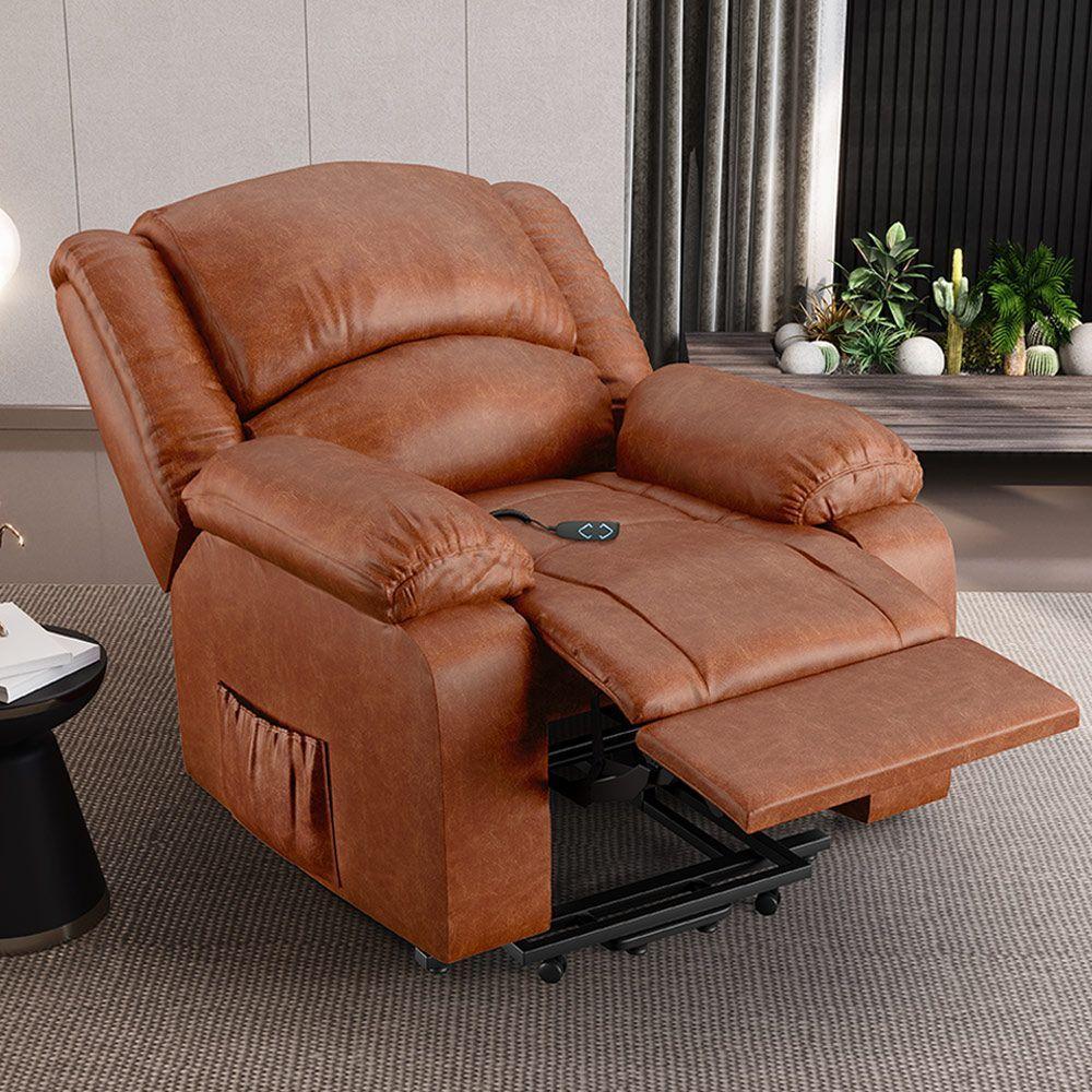 Poltrona Do Papai Reclinável Melim Elevação Lift Elétrico Pu Caramelo Brilho Fh1 - D'rossi - 7