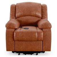Poltrona Do Papai Reclinável Melim Elevação Lift Elétrico Pu Caramelo Brilho Fh1 - D'rossi