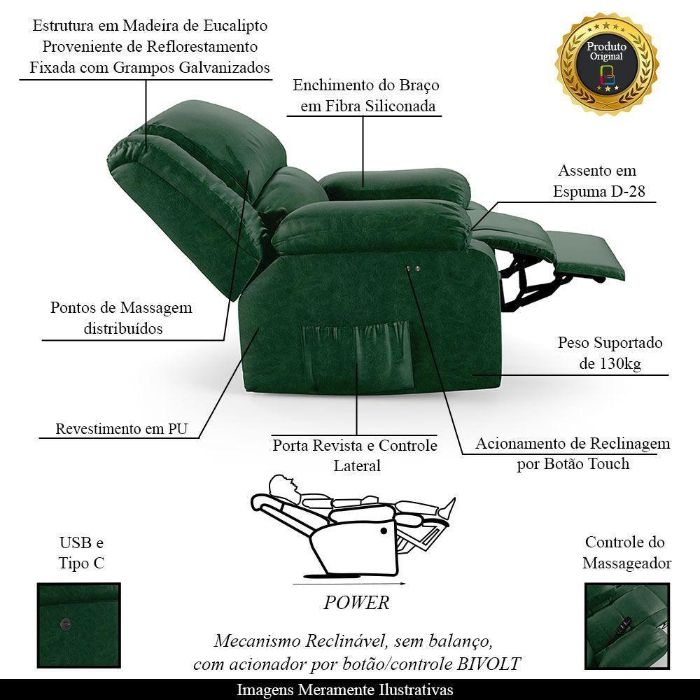 Poltrona Do Papai Reclinável Melim Power Touch Massagem Pu Verde Musgo Fh1 - D'rossi - 5