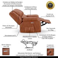 Poltrona Papai Reclinável Melim Power Touch Massagem Pu Caramelo Brilho Fh1 - D'rossi - 6
