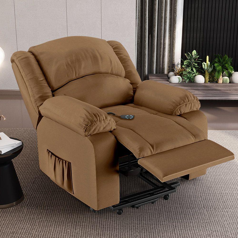 Poltrona Do Papai Reclinável Melim Elevação Lift Elétrico Sintético Pu Fh1 - D'rossi Cor Caramelo - 7