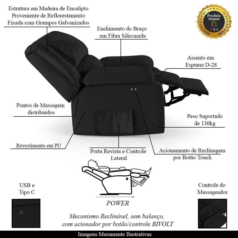 Poltrona Do Papai Reclinável Melim Power Touch Massagem Pu Preto Fh1 - D'rossi - 8
