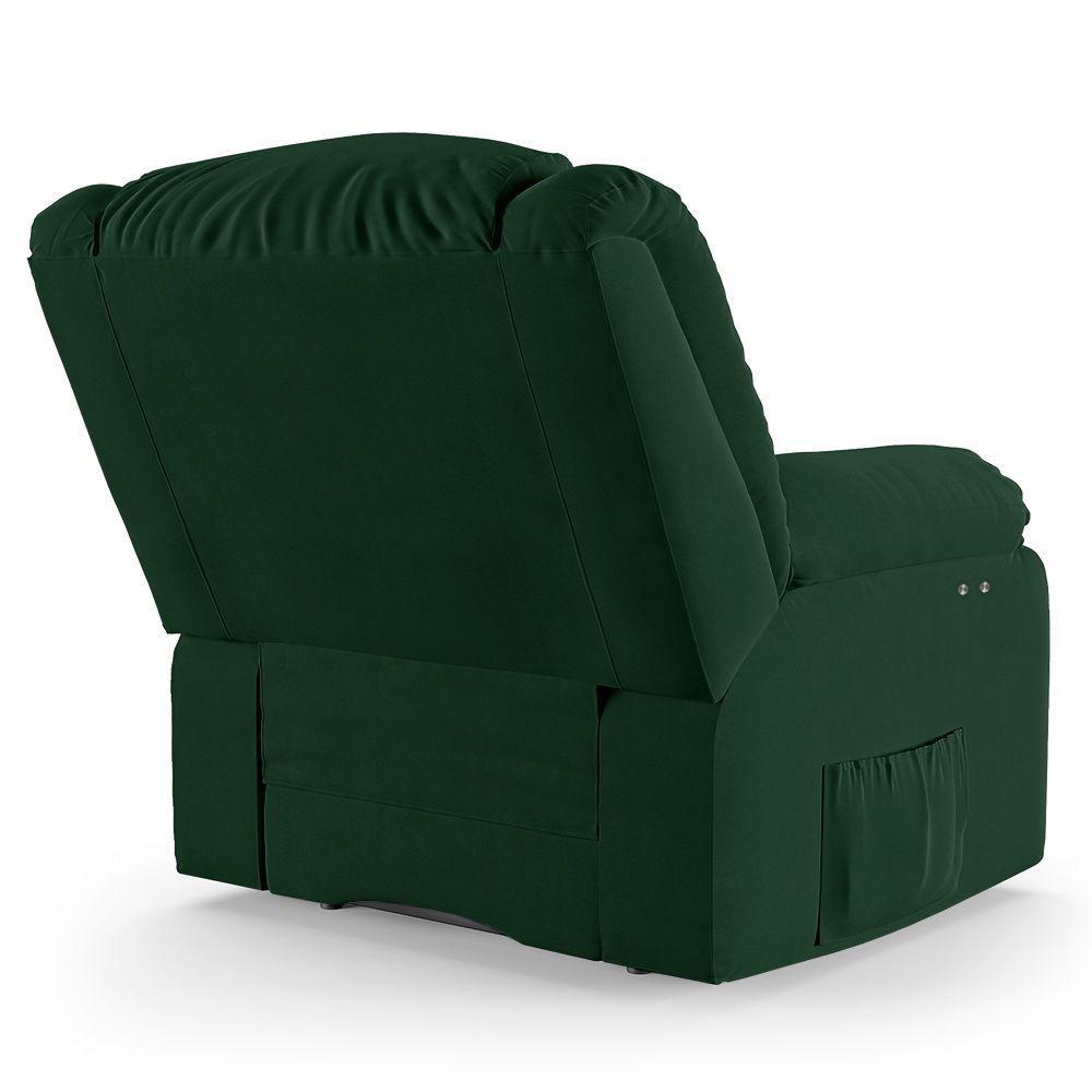 Poltrona Do Papai Reclinável Melim Power Touch Massagem Veludo Fh1 - D'rossi Cor Verde - 5