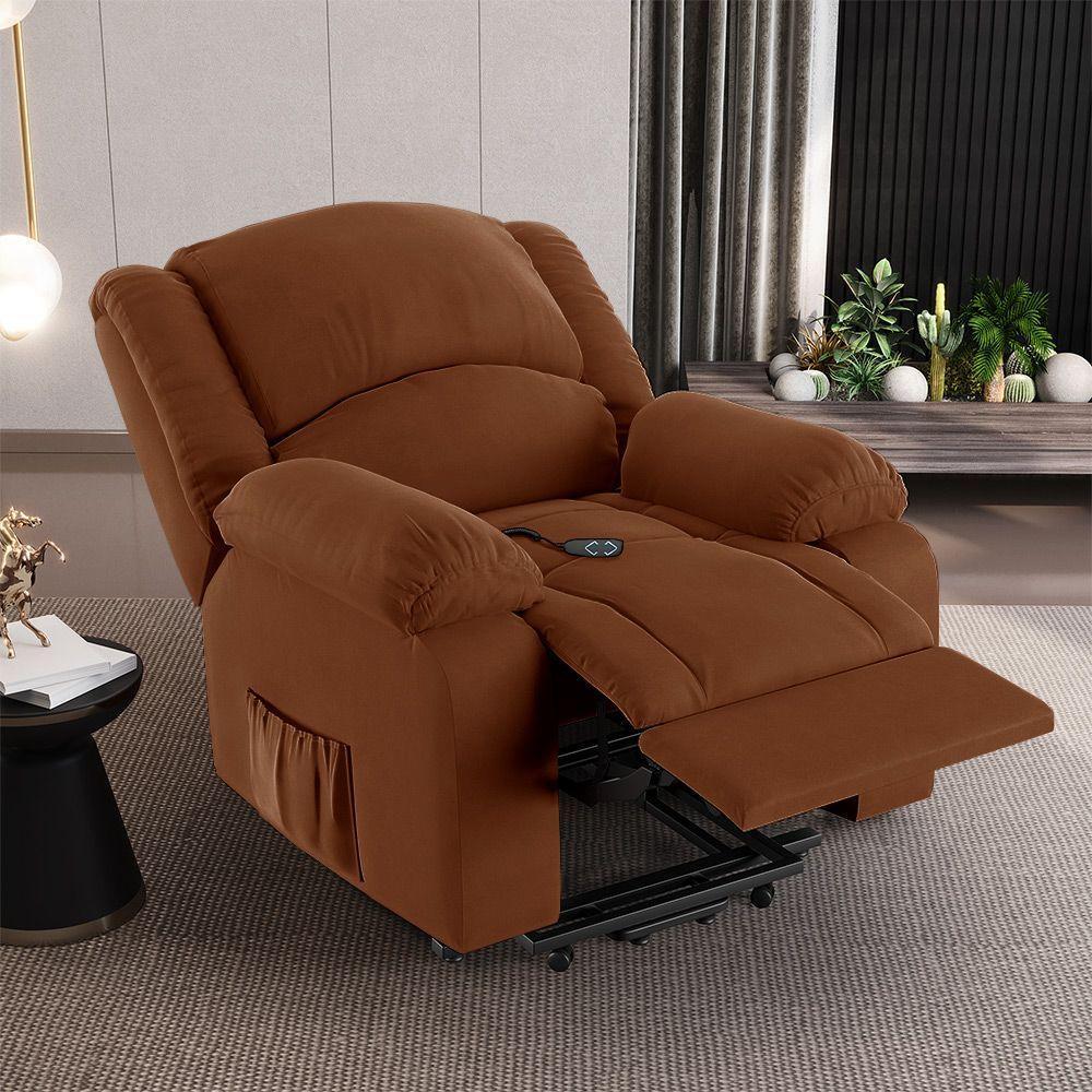 Poltrona Do Papai Reclinável Melim Elevação Lift Elétrico Veludo Fh1 - D'rossi Cor Terracota - 4