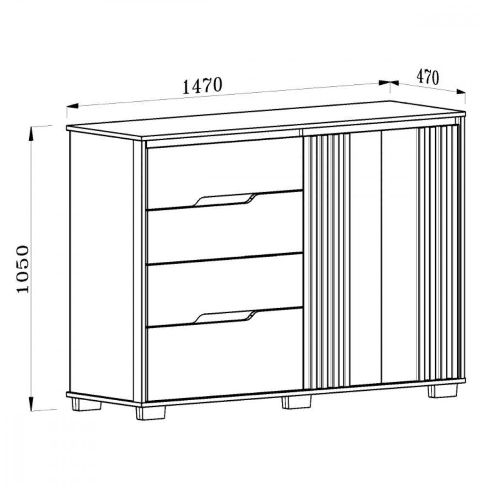 Cômoda Texas Com 4 Gavetas E 2 Portas Ripado Moval Freijo/off White - 2