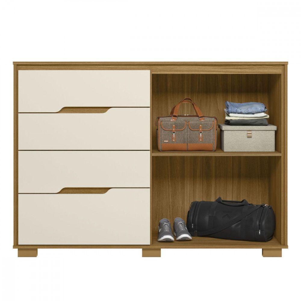 Cômoda Texas Com 4 Gavetas E 2 Portas Ripado Moval Freijo/off White - 6