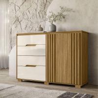 Cômoda Texas Com 4 Gavetas E 2 Portas Ripado Moval Freijo/off White - 1