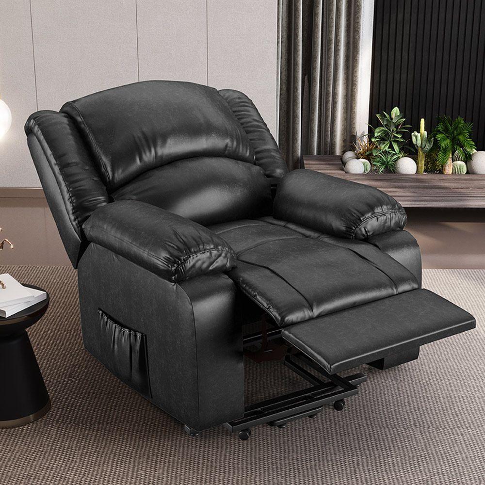 Poltrona Do Papai Reclinável Melim Elevação Lift Elétrico Pu Preto Brilho Fh1 - D'rossi - 7