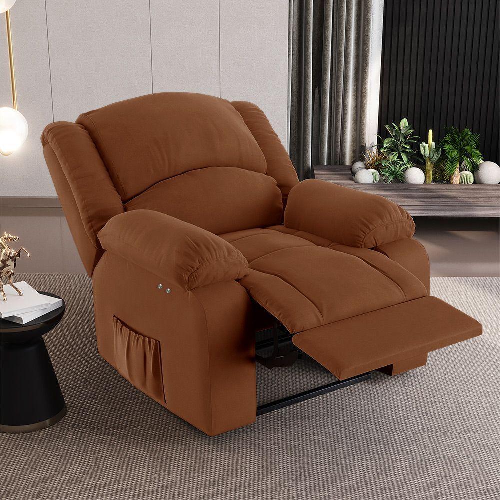 Poltrona Do Papai Reclinável Melim Power Touch Massagem Veludo Fh1 - D'rossi Cor Terracota - 8