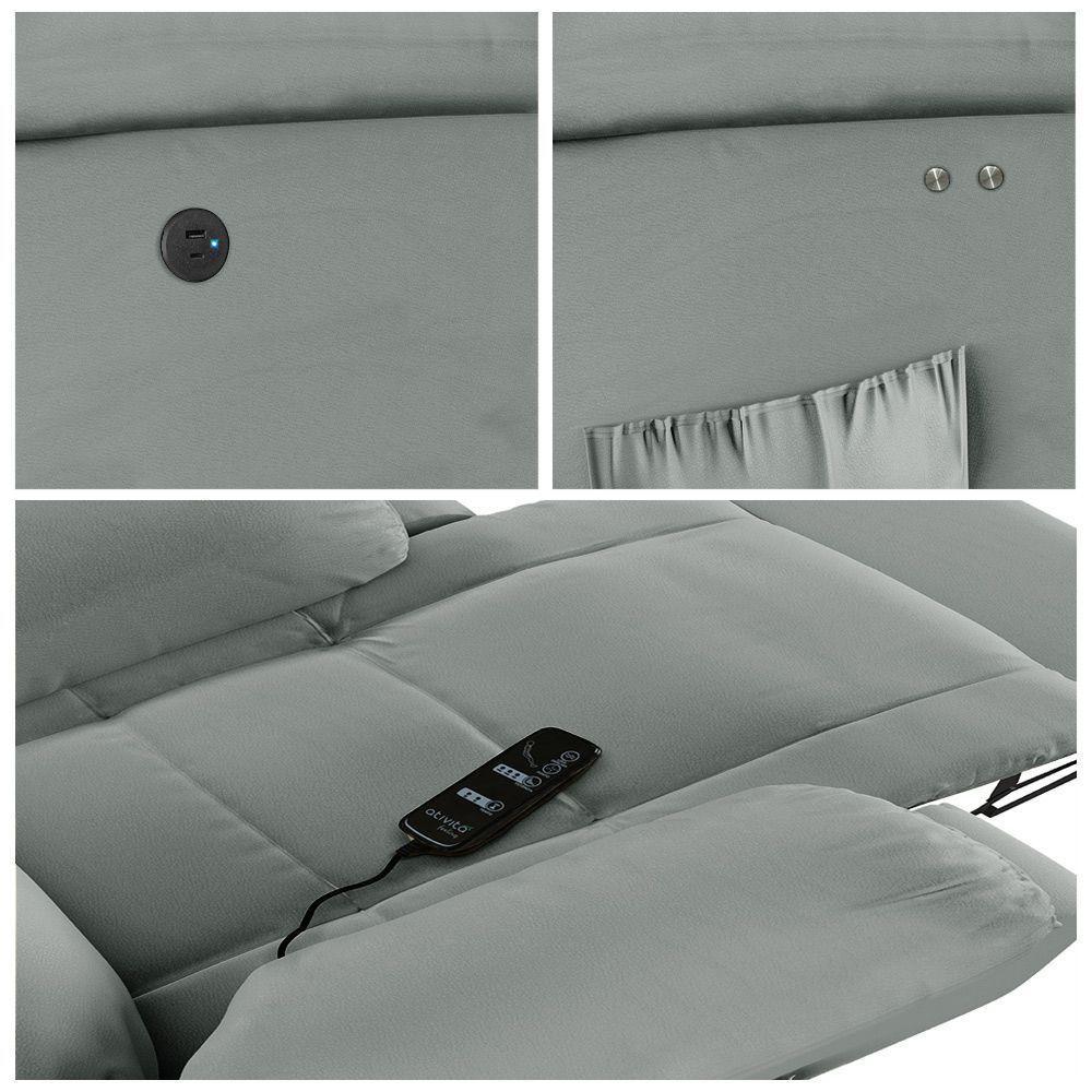 Poltrona Do Papai Reclinável Melim Power Touch Massagem Pu Cinza Fh1 - D'rossi - 5