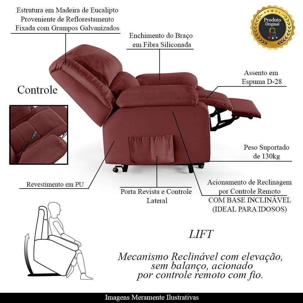 Poltrona Do Papai Reclinável Melim Elevação Lift Elétrico Sintético Pu Fh1 - D'rossi Cor Vermelho - 6