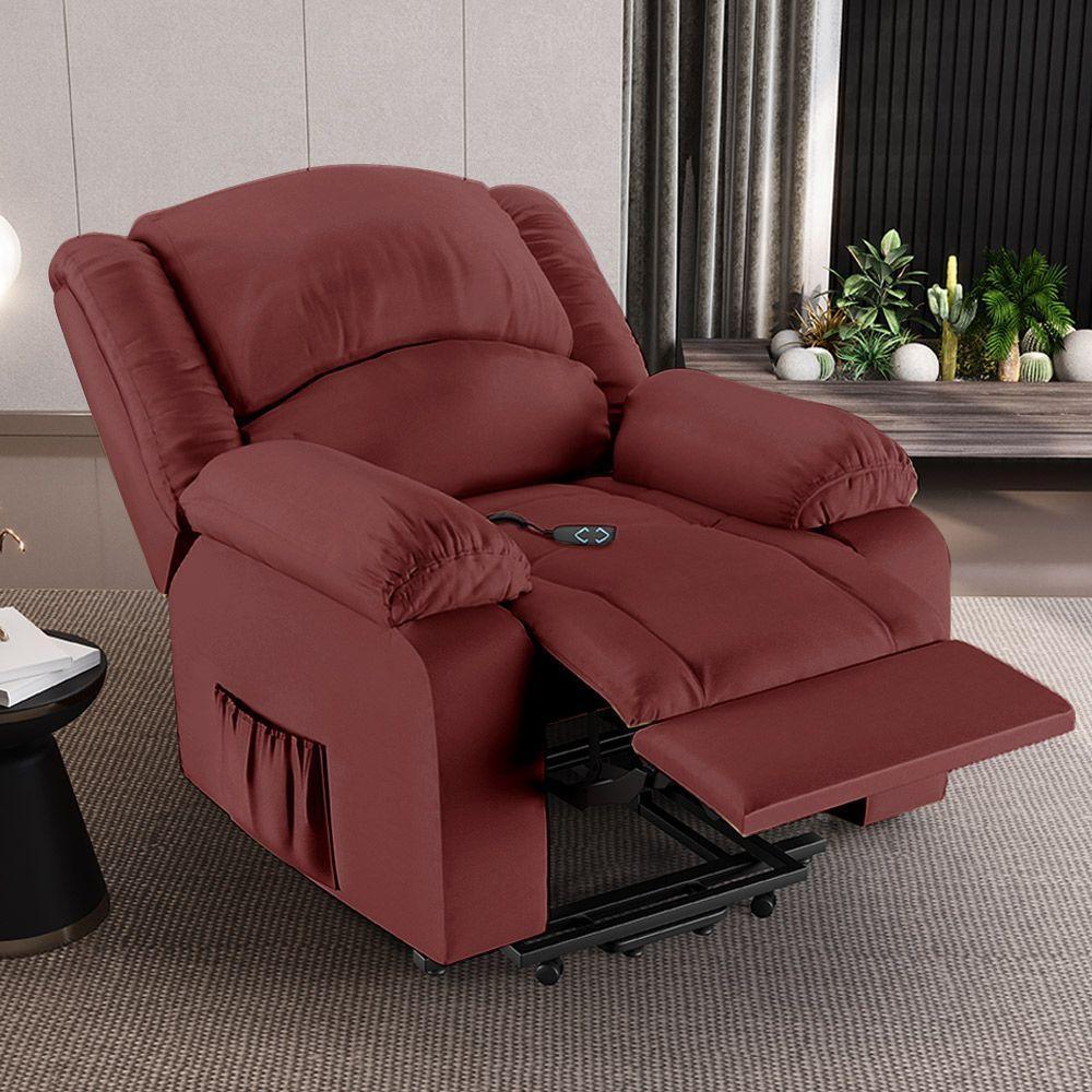 Poltrona Do Papai Reclinável Melim Elevação Lift Elétrico Sintético Pu Fh1 - D'rossi Cor Vermelho - 7