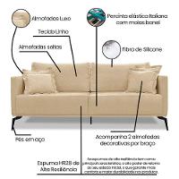Sofá 3 Lugares Pé De Ferro Preto Rafaela 220 Cm Linho Dourado S04 - D'rossi - 5