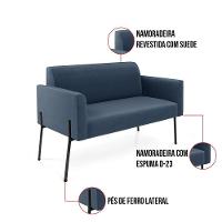 Sofá Namoradeira E 2 Poltronas Pé De Ferro Preto Marisa Suede Azul Marinho D03 - D'rossi - 7
