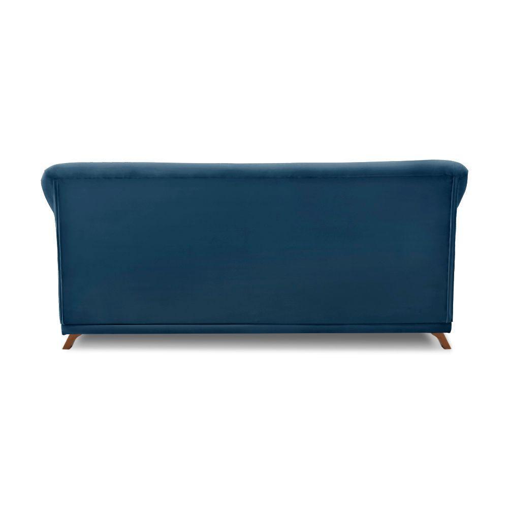 Sofá 3 Lugares Pé De Madeira Julieta 220 Cm Veludo S04 - D'rossi Cor Azul Marinho - 2