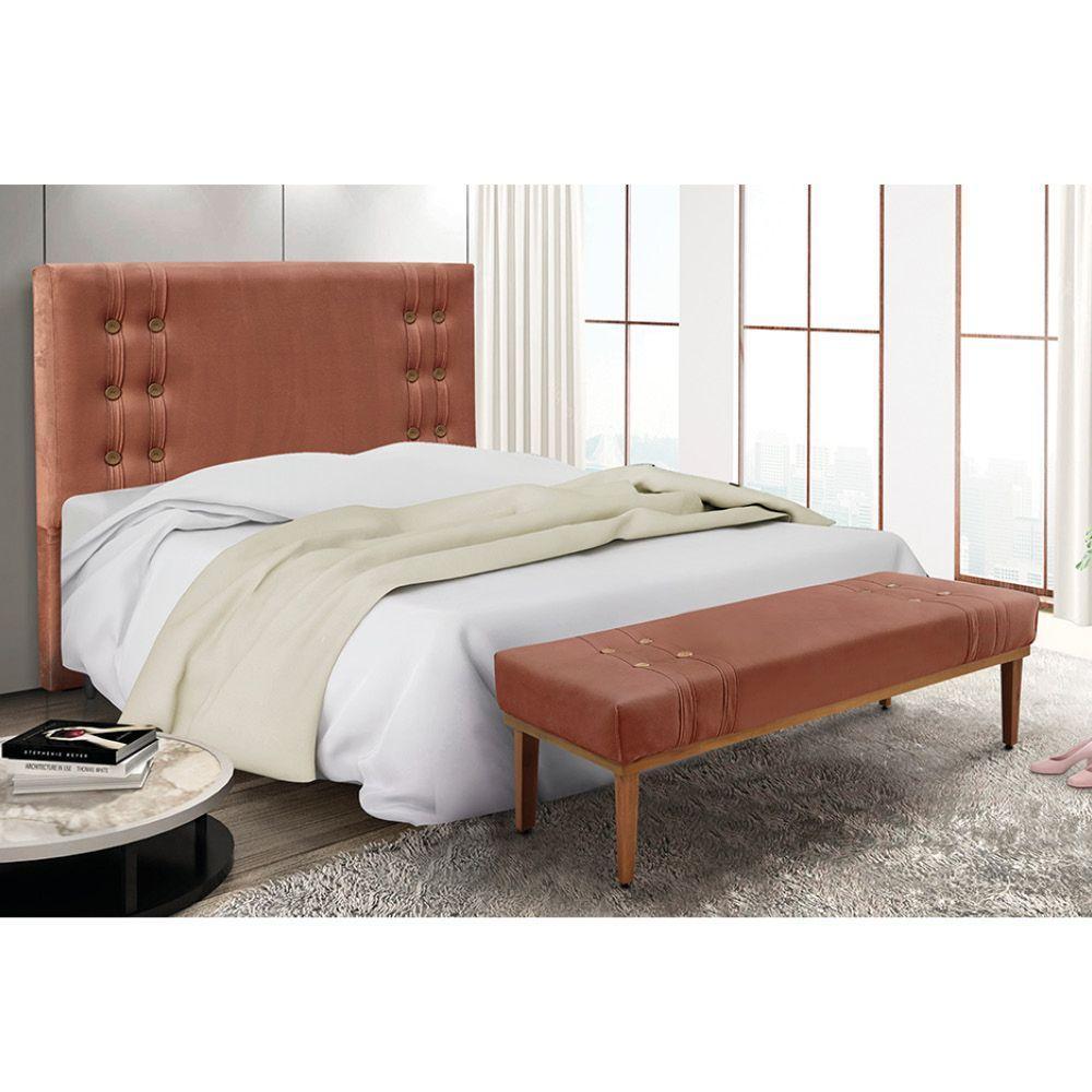 Cabeceira Cama Box King 195cm E Recamier Gênova Veludo S04 - D'rossi Cor Cobre - 5