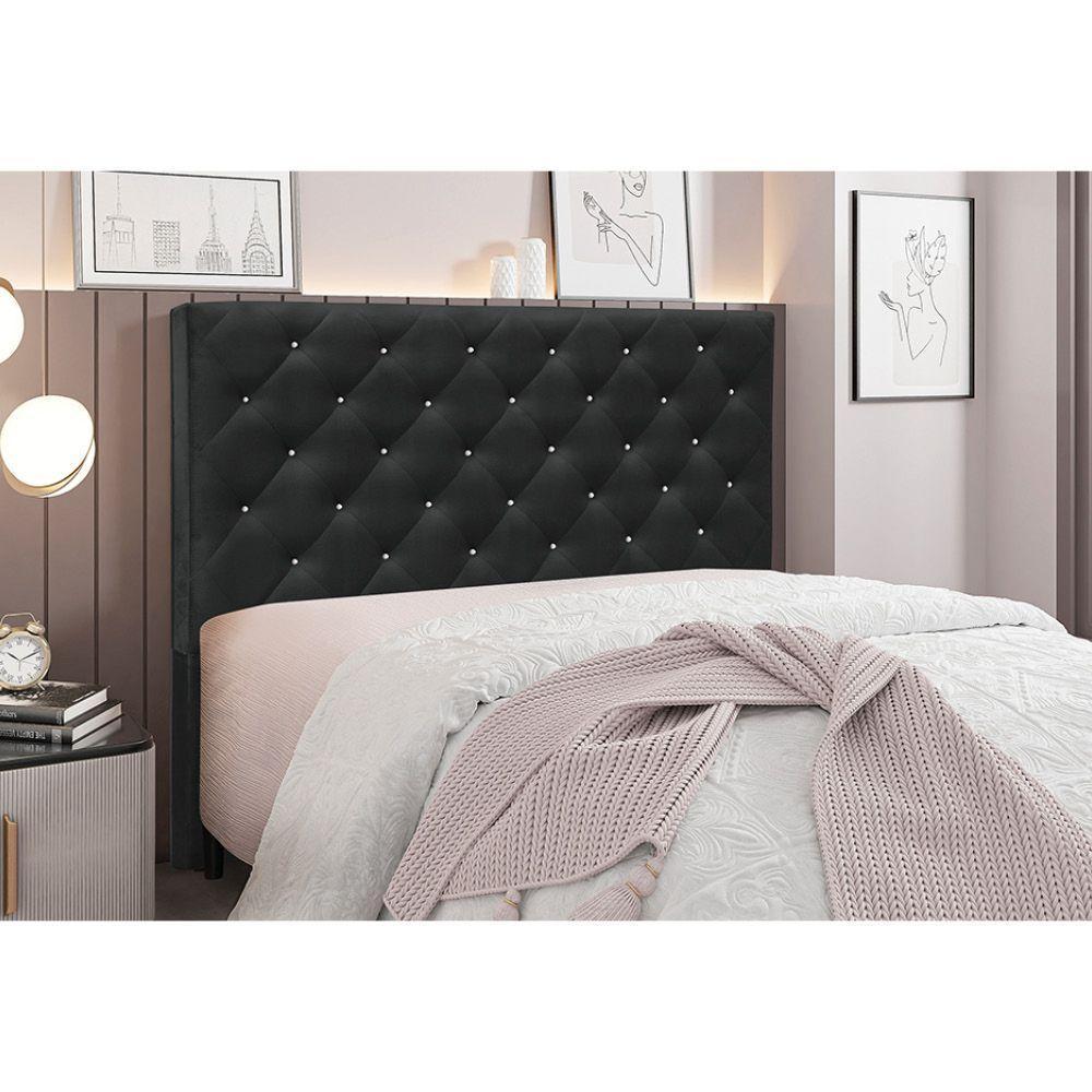 Cabeceira Cama Box King 195 Cm Tania Veludo S04 - D'rossi Cor Preto - 4