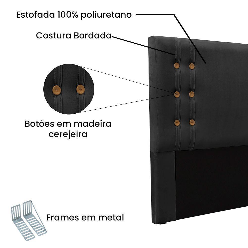 Cabeceira Cama Box Queen 160cm E Recamier Gênova Veludo S04 - D'rossi Cor Preto - 3