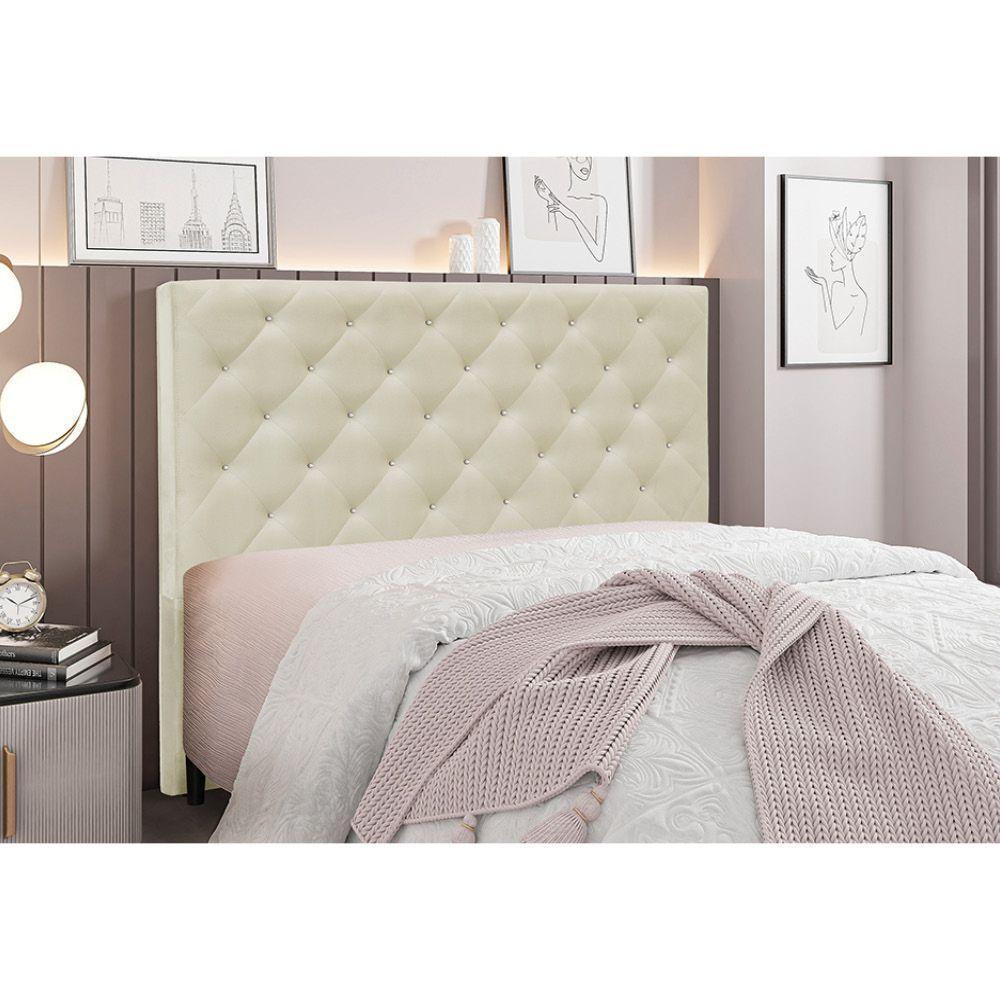 Cabeceira Cama Box Queen 160 Cm Tania Veludo S04 - D'rossi Cor Bege - 4
