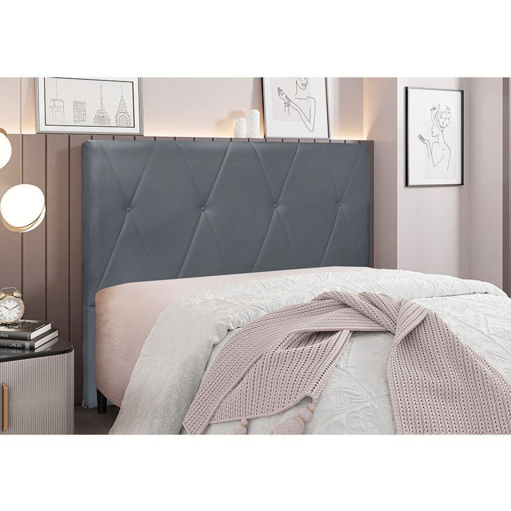 Cabeceira Cama Box King 195 Cm Aquilla Veludo S04 - D'rossi Cor Cinza - 4