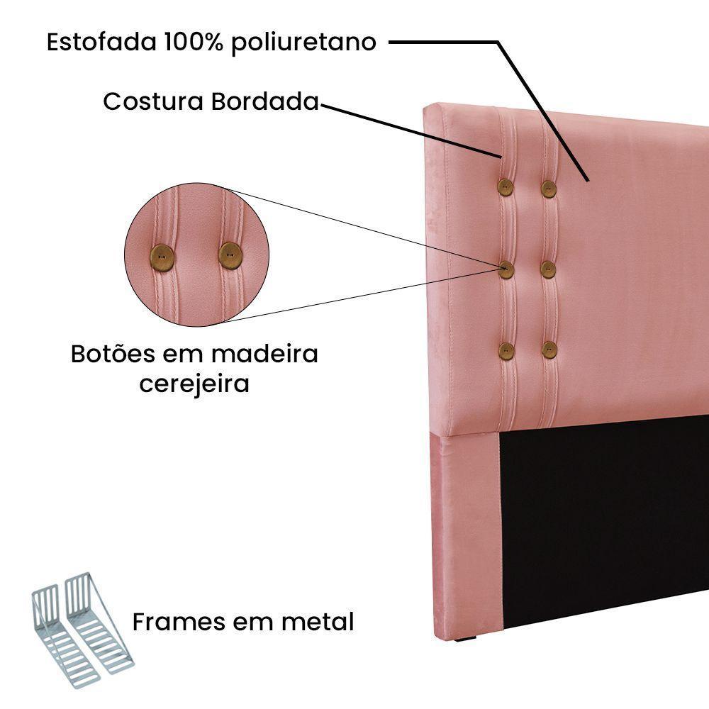 Cabeceira Cama Box Casal 140 Cm Gênova Veludo Rosa S04 - D'rossi - 3