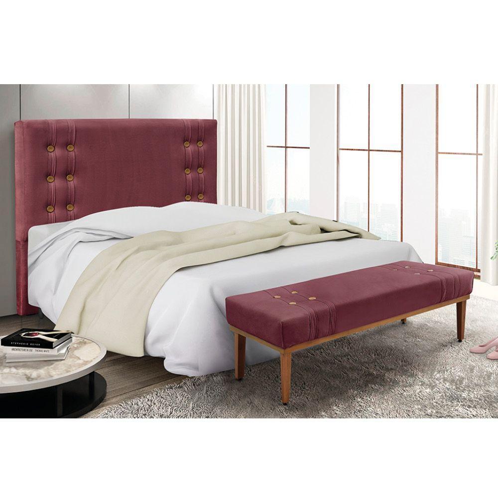 Cabeceira Cama Box Solteiro 90cm E Recamier Gênova Veludo S04 - D'rossi Cor Vinho - 5