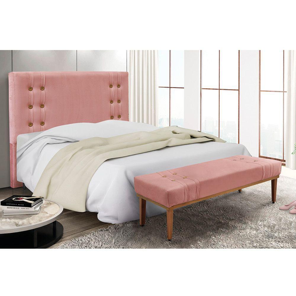Cabeceira Cama Box Solteiro 90cm E Recamier Gênova Veludo S04 - D'rossi Cor Rosa - 5