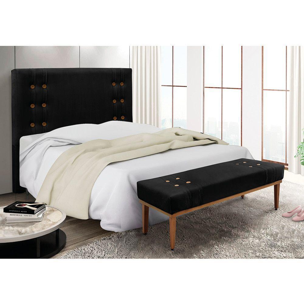 Cabeceira Cama Box Queen 160cm E Recamier Gênova Suede Preto S04 - D'rossi - 5