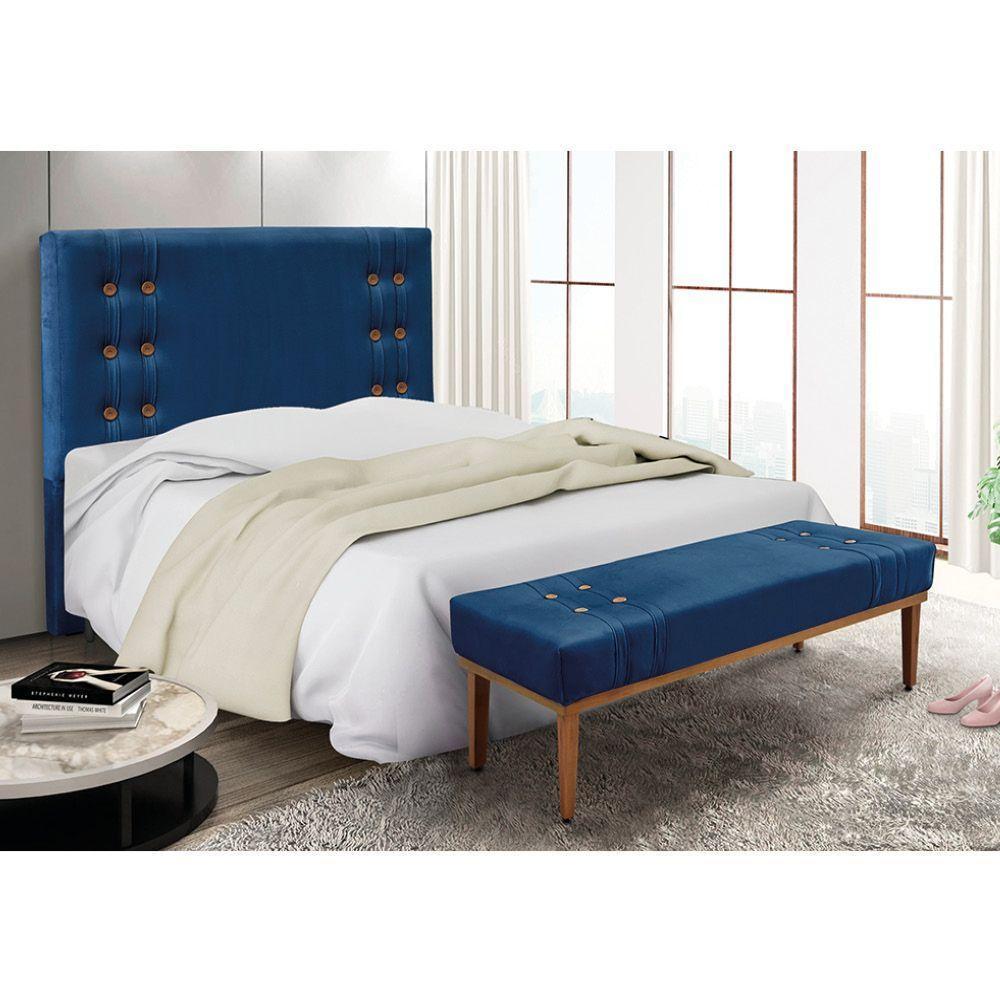 Cabeceira Cama Box King 195cm E Recamier Gênova Suede Azul Marinho S04 - D'rossi - 5