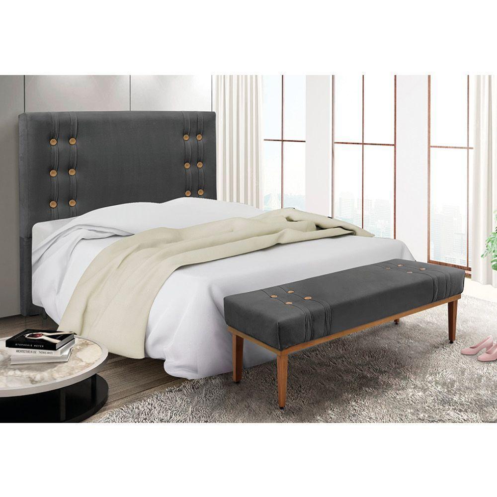 Cabeceira Cama Box Casal 140cm E Recamier Gênova Suede S04 - D'rossi Cor Cinza - 5