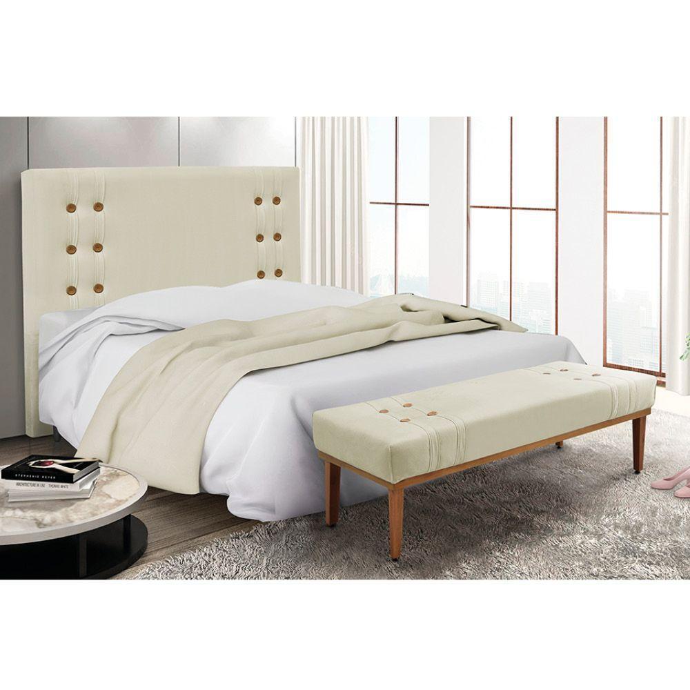 Cabeceira Cama Box Solteiro 90cm E Recamier Gênova Veludo Bege S04 - D'rossi - 5