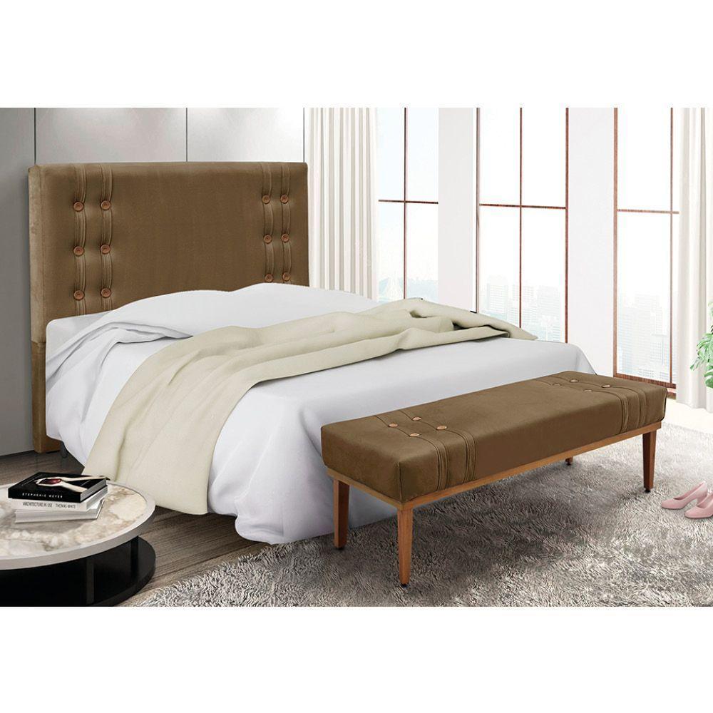 Cabeceira Cama Box Casal 140cm E Recamier Gênova Suede S04 - D'rossi Cor Caramelo - 5