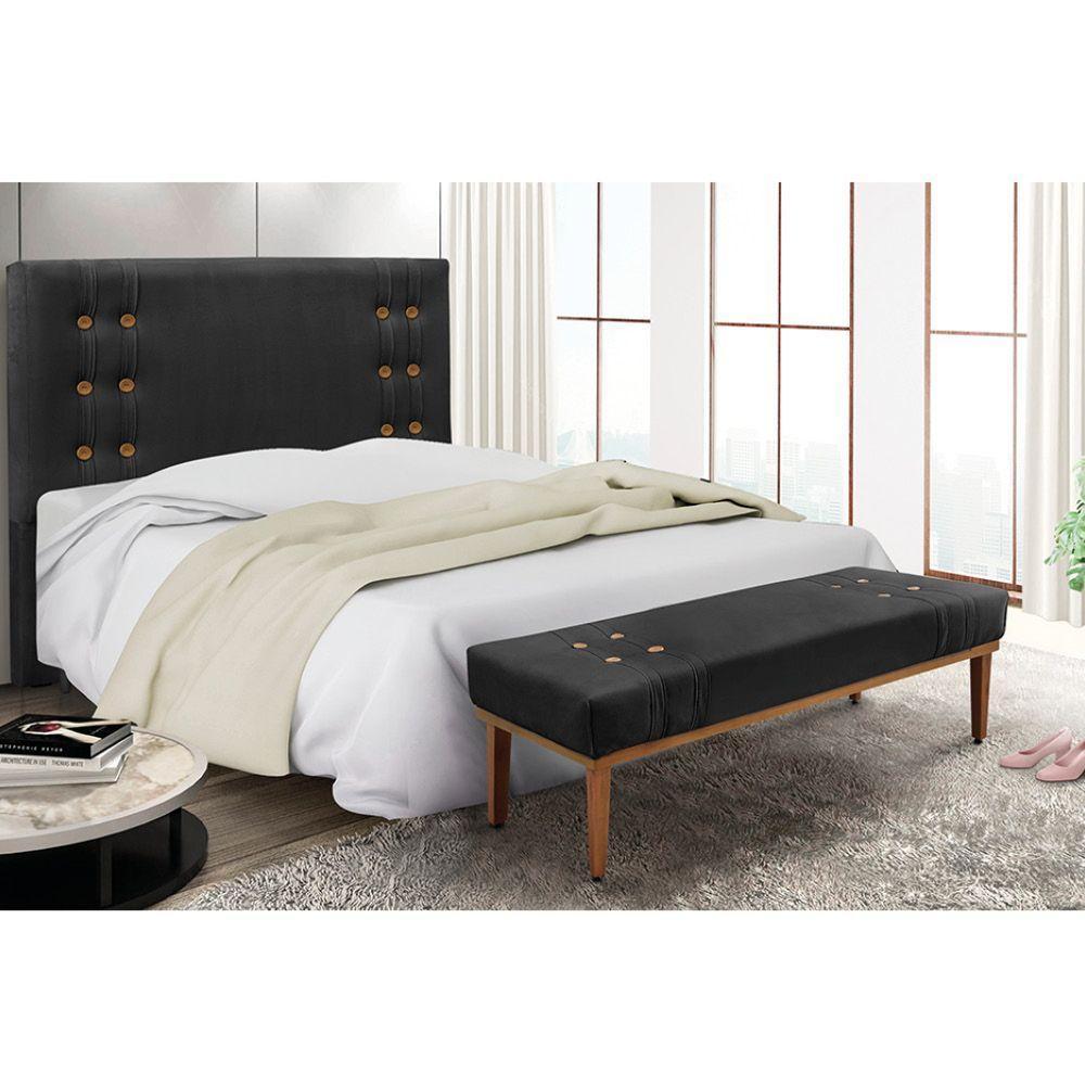 Cabeceira Cama Box Solteiro 90cm E Recamier Gênova Veludo Preto S04 - D'rossi - 5