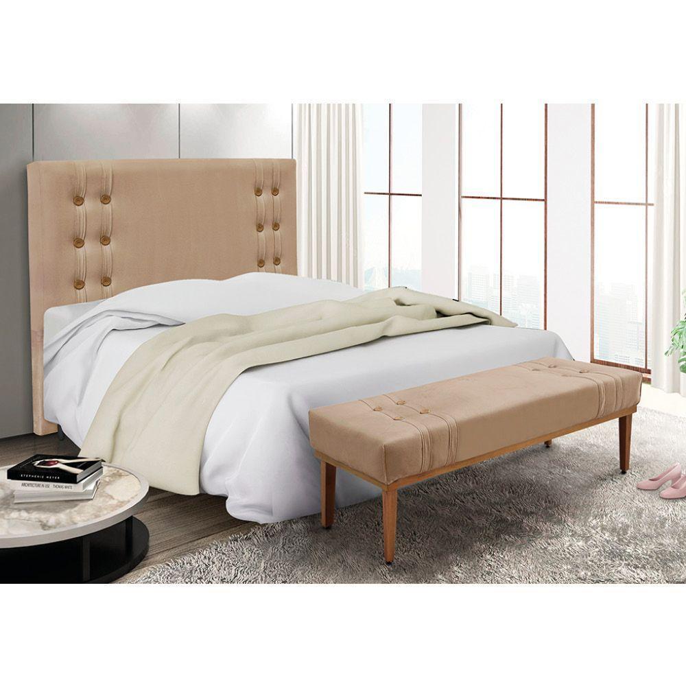 Cabeceira Cama Box King 195cm E Recamier Gênova Suede S04 - D'rossi Cor Bege - 5