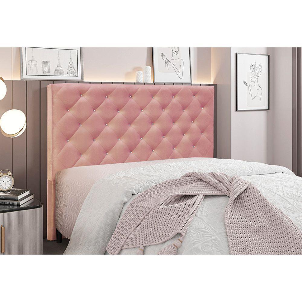 Cabeceira Cama Box Queen 160 Cm Tania Veludo S04 - D'rossi Cor Rosa - 2