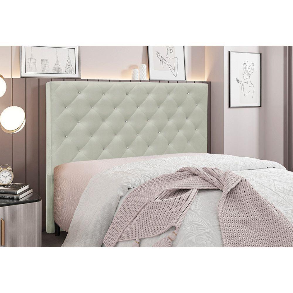 Cabeceira Cama Box Queen 160 Cm Tania Veludo S04 - D'rossi Cor Prata - 3