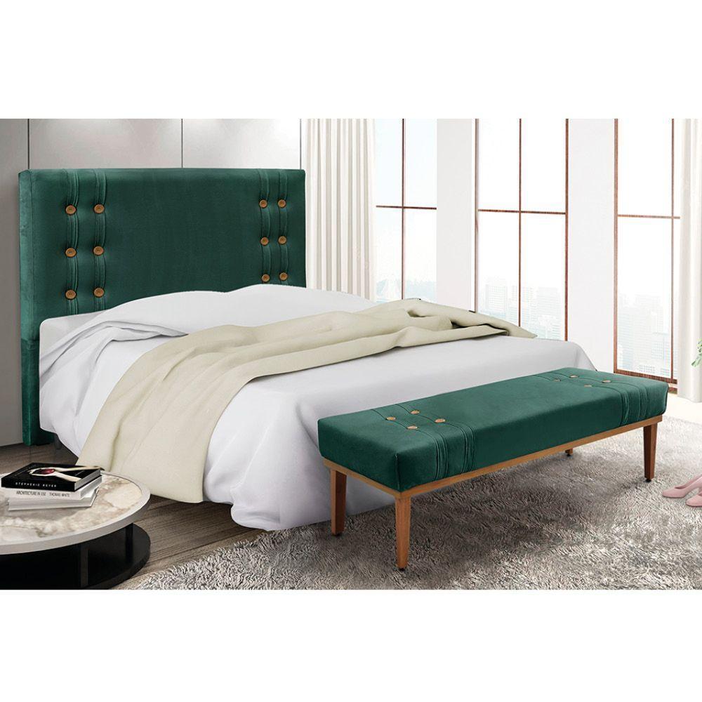 Cabeceira Cama Box Casal 140cm E Recamier Gênova Veludo S04 - D'rossi Cor Verde - 1