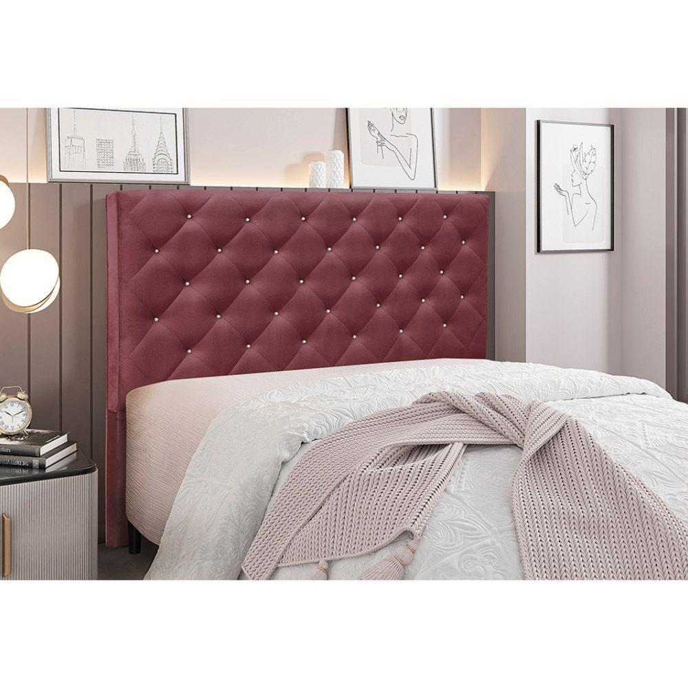 Cabeceira Cama Box King 195 Cm Tania Veludo S04 - D'rossi Cor Vinho - 4