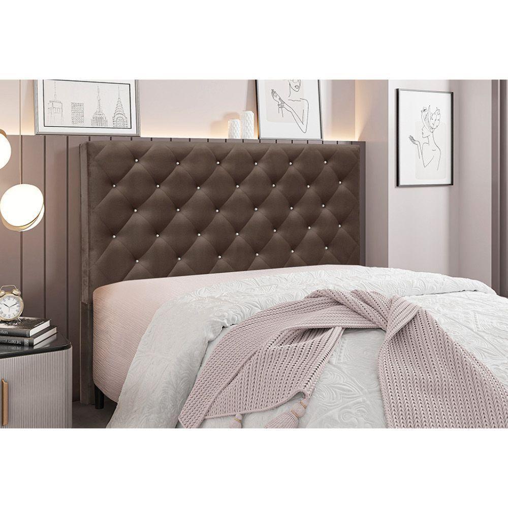 Cabeceira Cama Box Queen 160 Cm Tania Veludo S04 - D'rossi Cor Marrom - 4