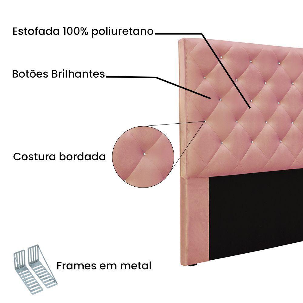 Cabeceira Cama Box Casal 140 Cm Tania Veludo Rosa S04 - D'rossi - 3
