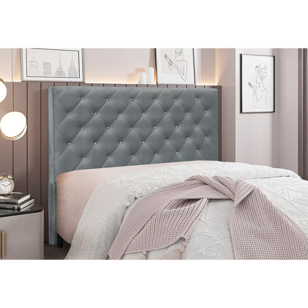 Cabeceira Cama Box King 195 Cm Tania Veludo Cinza S04 - D'rossi - 4