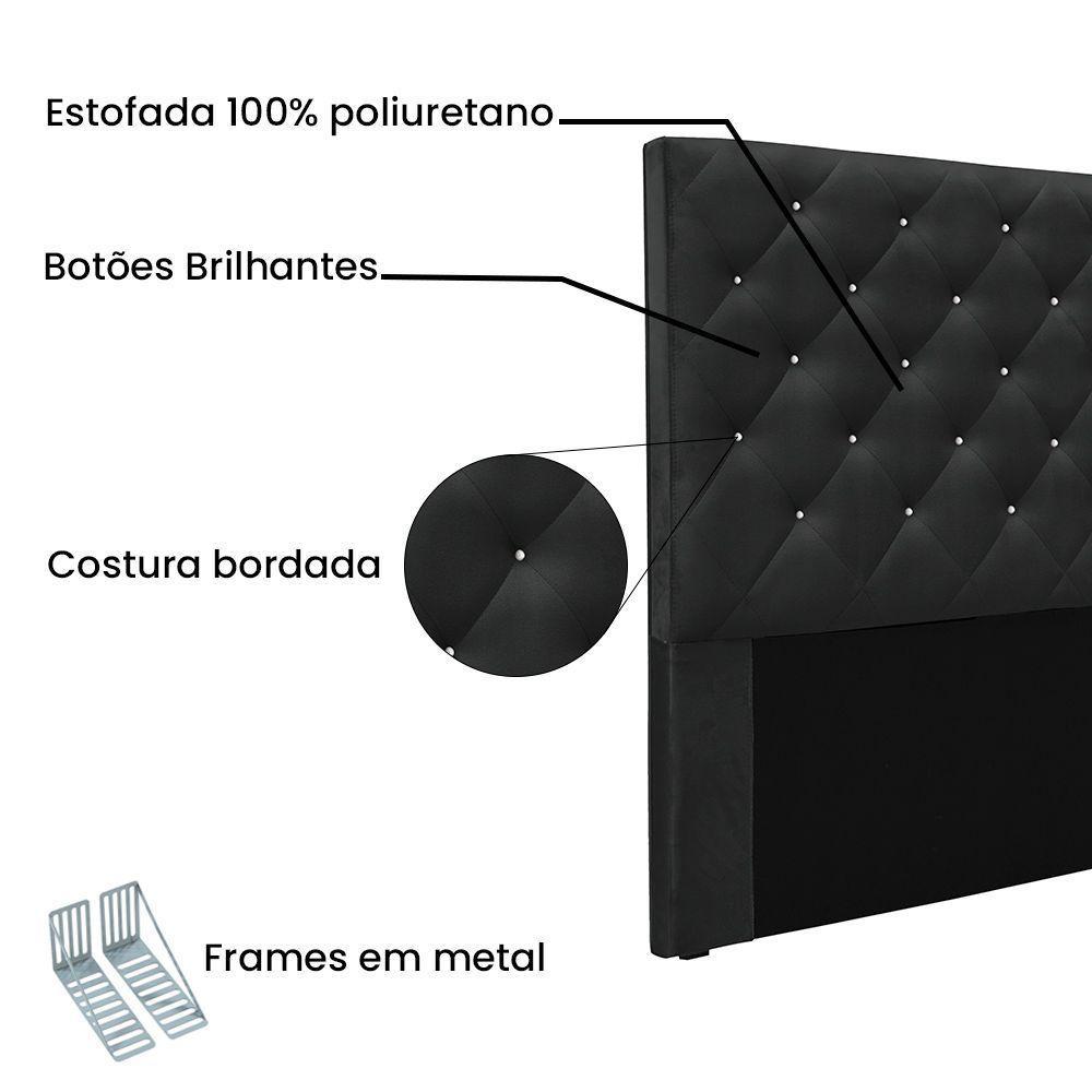 Cabeceira Cama Box Queen 160 Cm Tania Veludo S04 - D'rossi Cor Preto - 3
