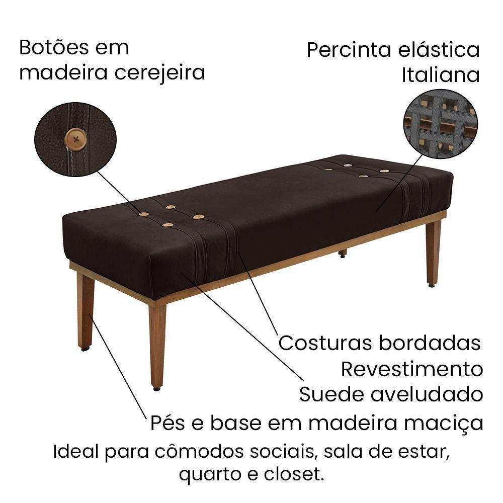 Divã Recamier Banco Base Madeira Para Quarto Gênova 140cm Suede Café S04 - D'rossi - 3