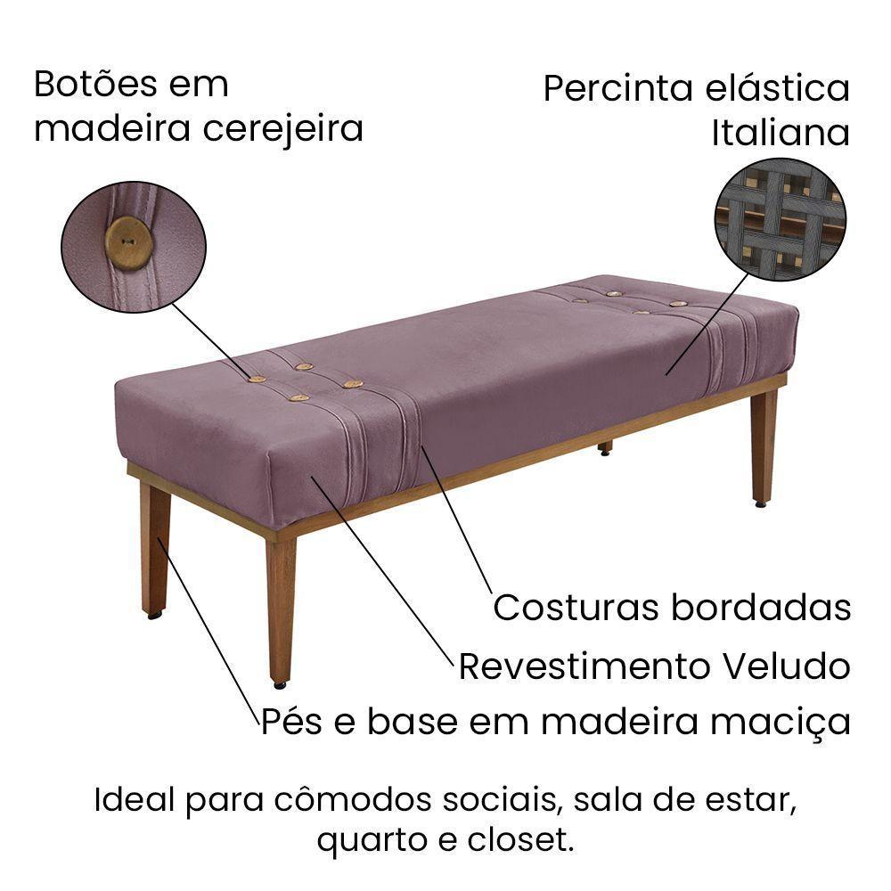 Divã Recamier Banco Base Madeira Para Quarto Gênova 160cm Veludo Uva S04 - D'rossi - 2