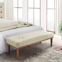 Divã Recamier Banco Base Madeira Para Quarto Gênova 90cm Veludo Bege S04 - D'rossi - 4