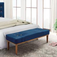 Divã Recamier Banco Base Madeira Para Quarto Gênova 90cm Suede Azul Marinho S04 - D'rossi - 4